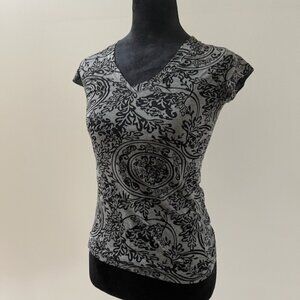 Black and Grey Floral Print Shirt